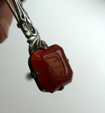 Load image into Gallery viewer, Unusual Long Shape. Vintage STERLING SILVER Bar Brooch with Two Red Agates
