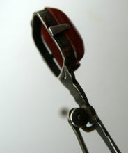 Load image into Gallery viewer, Unusual Long Shape. Vintage STERLING SILVER Bar Brooch with Two Red Agates
