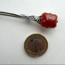 Load image into Gallery viewer, Unusual Long Shape. Vintage STERLING SILVER Bar Brooch with Two Red Agates
