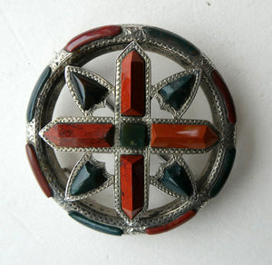 LARGE Antique SCOTTISH VICTORIAN SILVER & Agate Hardstone Brooch or Pin