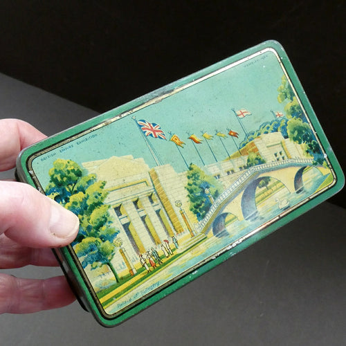British Empire Exhibition Toffee Tin 1924; with an Image of the Palace of Industry