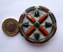 Load image into Gallery viewer, LARGE Antique SCOTTISH VICTORIAN SILVER &amp; Agate Hardstone Brooch or Pin
