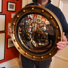 Load image into Gallery viewer, VINTAGE Regency Style Round Convex Wall Mirror - with Gold Wooden Frame Embellished with Balls
