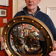 Load image into Gallery viewer, VINTAGE Regency Style Round Convex Wall Mirror - with Gold Wooden Frame Embellished with Balls
