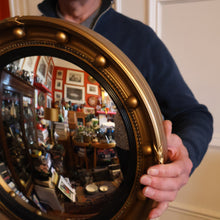 Load image into Gallery viewer, VINTAGE Regency Style Round Convex Wall Mirror - with Gold Wooden Frame Embellished with Balls
