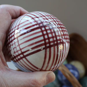 SINGLE Scottish Victorian Ceramic Carpet Bowl. Dark Red Check Pattern
