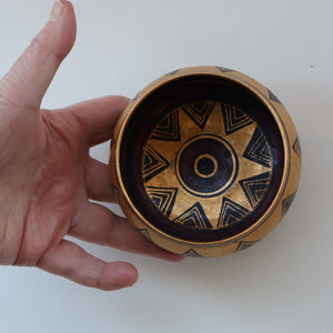 Cornish Studio Pottery. Small Black and Gold Lustre PORCELAIN Footed Bowl by Mary Rich (1940 - 2022)