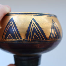 Load image into Gallery viewer, Cornish Studio Pottery. Small Black and Gold Lustre PORCELAIN Footed Bowl by Mary Rich (1940 - 2022)
