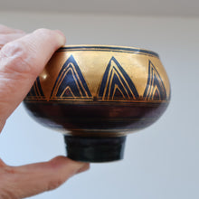 Load image into Gallery viewer, Cornish Studio Pottery. Small Black and Gold Lustre PORCELAIN Footed Bowl by Mary Rich (1940 - 2022)
