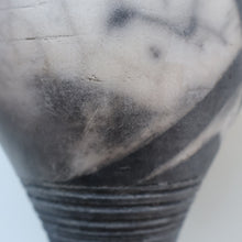 Load image into Gallery viewer, STUDIO POTTERY. David Howard Jones (b. 1953). 1980s Raku Vase with Crackle Glaze and Abstract Decoration
