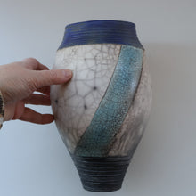 Load image into Gallery viewer, STUDIO POTTERY. David Howard Jones (b. 1953). 1980s Raku Vase with Crackle Glaze and Abstract Decoration

