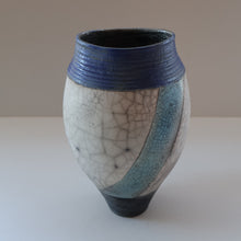Load image into Gallery viewer, STUDIO POTTERY. David Howard Jones (b. 1953). 1980s Raku Vase with Crackle Glaze and Abstract Decoration
