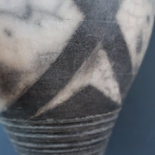 Load image into Gallery viewer, STUDIO POTTERY. David Howard Jones (b. 1953). 1980s Raku Vase with Crackle Glaze and Abstract Decoration
