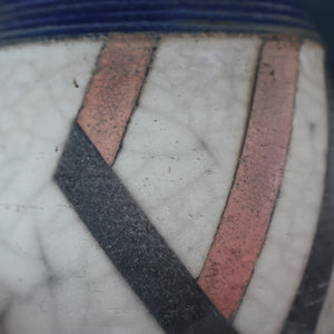 STUDIO POTTERY. David Howard Jones (b. 1953). 1980s Raku Vase with Crackle Glaze and Abstract Decoration