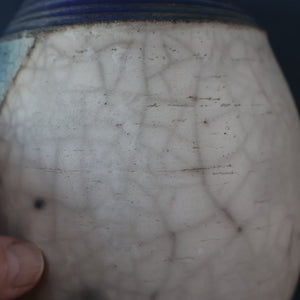 STUDIO POTTERY. David Howard Jones (b. 1953). 1980s Raku Vase with Crackle Glaze and Abstract Decoration