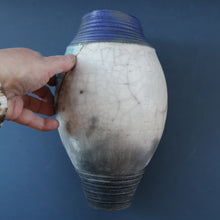 Load image into Gallery viewer, STUDIO POTTERY. David Howard Jones (b. 1953). 1980s Raku Vase with Crackle Glaze and Abstract Decoration
