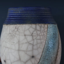 Load image into Gallery viewer, STUDIO POTTERY. David Howard Jones (b. 1953). 1980s Raku Vase with Crackle Glaze and Abstract Decoration
