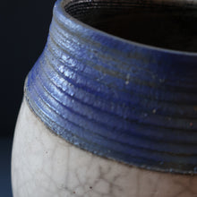 Load image into Gallery viewer, STUDIO POTTERY. David Howard Jones (b. 1953). 1980s Raku Vase with Crackle Glaze and Abstract Decoration
