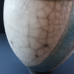 STUDIO POTTERY. David Howard Jones (b. 1953). 1980s Raku Vase with Crackle Glaze and Abstract Decoration