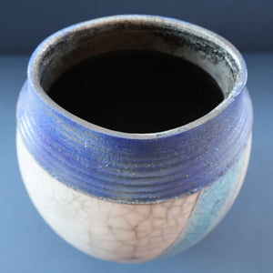 STUDIO POTTERY. David Howard Jones (b. 1953). 1980s Raku Vase with Crackle Glaze and Abstract Decoration