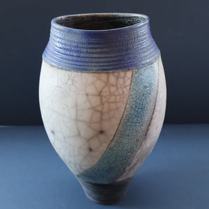 STUDIO POTTERY. David Howard Jones (b. 1953). 1980s Raku Vase with Crackle Glaze and Abstract Decoration