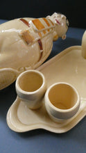 Load image into Gallery viewer, Quirky 1930s JAPANESE Ceramic Decanter, Stand and Four Shot Glasses. TENNIS PLAYER
