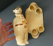 Load image into Gallery viewer, Quirky 1930s JAPANESE Ceramic Decanter, Stand and Four Shot Glasses. TENNIS PLAYER
