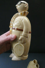 Load image into Gallery viewer, Quirky 1930s JAPANESE Ceramic Decanter, Stand and Four Shot Glasses. TENNIS PLAYER
