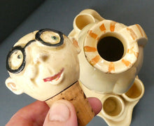 Load image into Gallery viewer, Quirky 1930s JAPANESE Ceramic Decanter, Stand and Four Shot Glasses. TENNIS PLAYER
