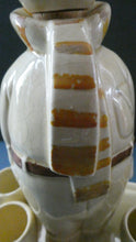Load image into Gallery viewer, Quirky 1930s JAPANESE Ceramic Decanter, Stand and Four Shot Glasses. TENNIS PLAYER

