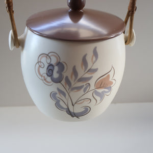 1950’s Poole Twintone Biscuit Barrel with Stylised Floral TURDIANA Pattern. Designed by Ruth Pavely