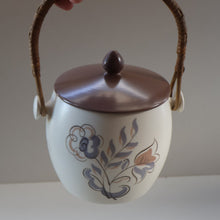 Load image into Gallery viewer, 1950’s Poole Twintone Biscuit Barrel with Stylised Floral TURDIANA Pattern. Designed by Ruth Pavely
