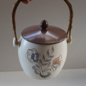 1950’s Poole Twintone Biscuit Barrel with Stylised Floral TURDIANA Pattern. Designed by Ruth Pavely