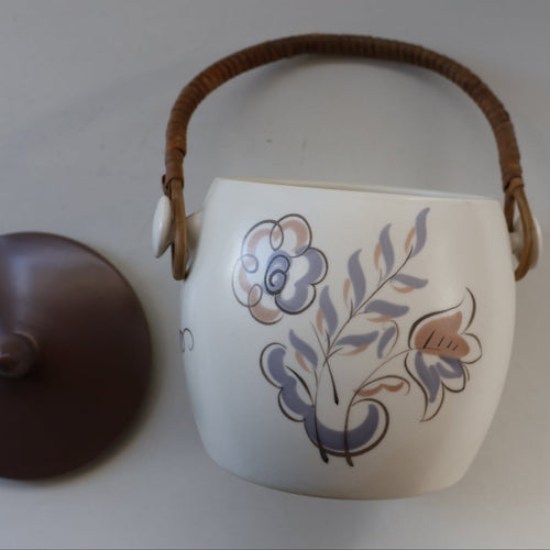 1950’s Poole Twintone Biscuit Barrel with Stylised Floral TURDIANA Pattern. Designed by Ruth Pavely