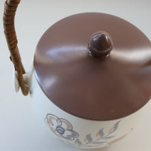 Load image into Gallery viewer, 1950’s Poole Twintone Biscuit Barrel with Stylised Floral TURDIANA Pattern. Designed by Ruth Pavely
