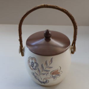 1950’s Poole Twintone Biscuit Barrel with Stylised Floral TURDIANA Pattern. Designed by Ruth Pavely