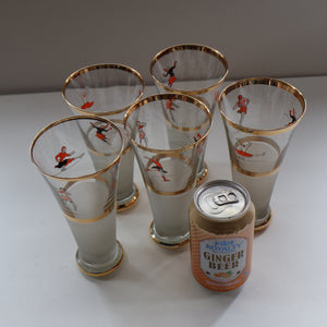 1950s. Set of FIVE Good Quality Tall Schooners or Beer Glasses with Skaters