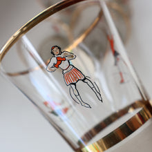 Load image into Gallery viewer, 1950s. Set of FIVE Good Quality Tall Schooners or Beer Glasses with Skaters
