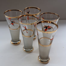 Load image into Gallery viewer, 1950s. Set of FIVE Good Quality Tall Schooners or Beer Glasses with Skaters
