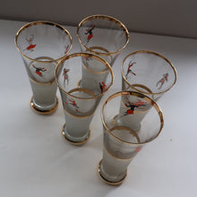 Load image into Gallery viewer, 1950s. Set of FIVE Good Quality Tall Schooners or Beer Glasses with Skaters
