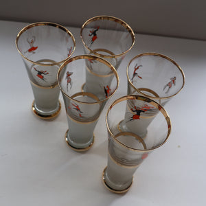1950s. Set of FIVE Good Quality Tall Schooners or Beer Glasses with Skaters