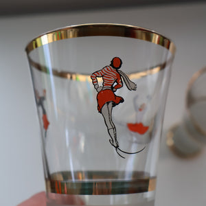 1950s. Set of FIVE Good Quality Tall Schooners or Beer Glasses with Skaters