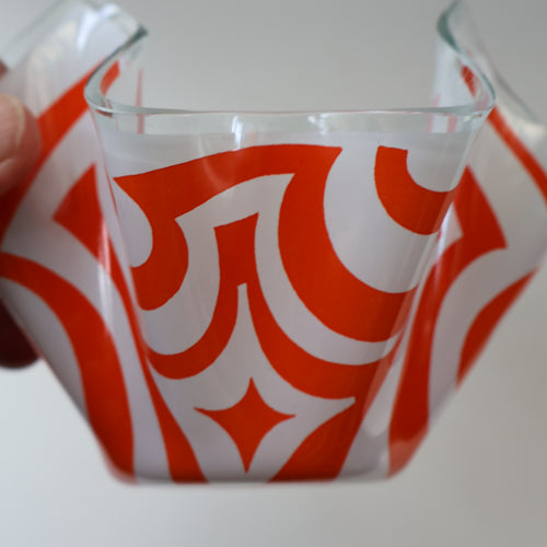  1960s CHANCE GLASS Handkerchief Vase. Highly Sought After Geometric Decoration