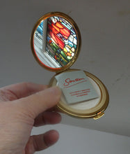 Load image into Gallery viewer, Vintage 1970s Stratton Powder Compact. Black Enamel with Red Flowers: UNUSED AND BOXED
