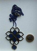 Load image into Gallery viewer, Vintage Hagar Satan Stainless Steel and Blue Rubber Necklace  BOXED
