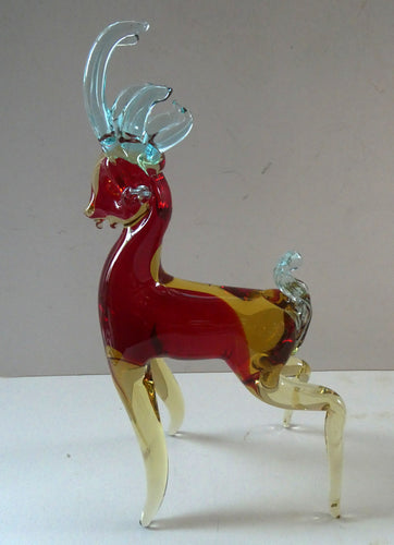 1950s Murano Sommerso Glass Reindeer / Deer in Red, Yellow and Blue. 10 1/2 inches