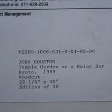 Load image into Gallery viewer, SCOTTISH ART. Woodcut. Temple Garden on a Rainy Day, Kyoto (1989) by John Houston (1930 - 2008)
