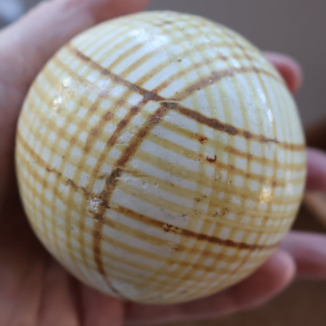 SINGLE Scottish Victorian Ceramic Carpet Bowl. Yellow Check Pattern 