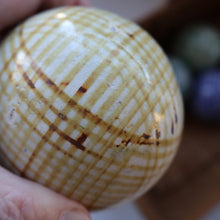 Load image into Gallery viewer, SINGLE Scottish Victorian Ceramic Carpet Bowl. Yellow Check Pattern 
