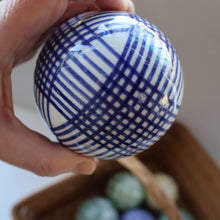 Load image into Gallery viewer, SINGLE Scottish Victorian Ceramic Carpet Bowl. Dark Blue Check Pattern 
